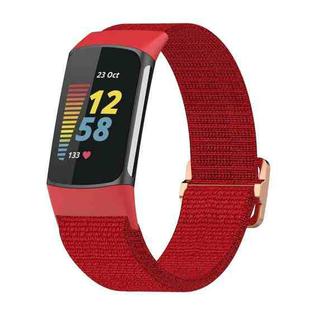 For Fitbit Charge 5 Elastic Nylon Braid Watch Band(Red)