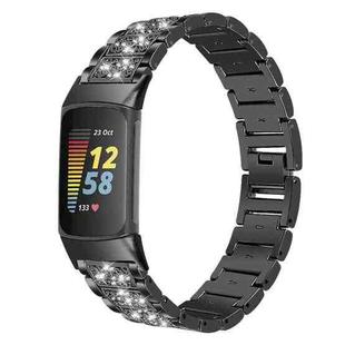 For Fitbit Charge 5 Diamond Stainless Steel Watch Band(Black)