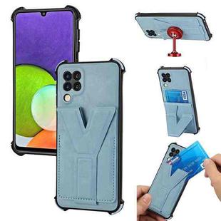 For Samsung Galaxy A12 5G Y Style Multifunction Card Stand Back Cover PU + TPU + PC Magnetic Phone Case(Light Blue)