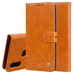 For Galaxy A10s Business Style Oil Wax Texture Horizontal Flip Leather Case, with Holder & Card Slots & Wallet(Yellow)