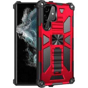 For Samsung Galaxy S22 Ultra 5G Armor Shockproof TPU + PC Magnetic Protective Phone Case with Holder(Red)