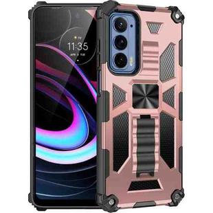 For Motorola Edge (2021) Armor Shockproof TPU + PC Magnetic Protective Phone Case with Holder(Rose Gold)