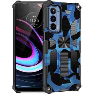 For Motorola Edge (2021) Camouflage Armor Shockproof TPU + PC Magnetic Protective Phone Case with Holder(Dark Blue)