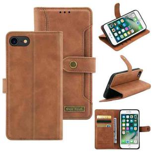 For iPhone SE 2022 / SE 2020 / 8 / 7 Copper Buckle Horizontal Flip Leather Phone Case with Holder & Card Slots & Wallet(Brown)