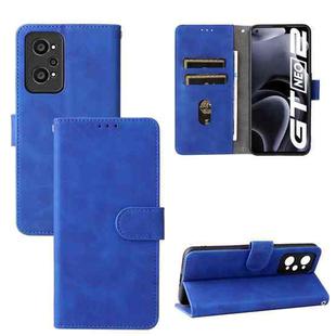 For OPPO Realme GT Neo2 Solid Color Skin Feel Magnetic Buckle Horizontal Flip Calf Texture PU Phone Case(Blue)