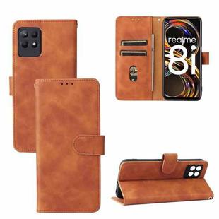 For OPPO Realme 8i Solid Color Skin Feel Magnetic Buckle Horizontal Flip Calf Texture PU Phone Case(Brown)