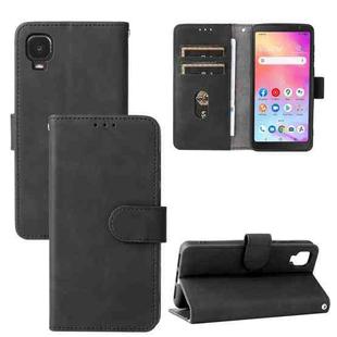 For TCL A3X Solid Color Skin Feel Magnetic Buckle Horizontal Flip Calf Texture PU Phone Case(Black)