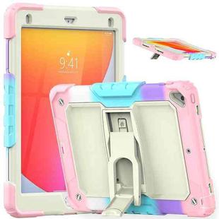 Shockproof Colorful Silicone + Beige PC Tablet Protective Case with Holder & Shoulder Strap For iPad 9.7 2018 / 2017(Camouflage Pink)
