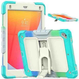 Shockproof Colorful Silicone + Beige PC Tablet Protective Case with Holder & Shoulder Strap For iPad 9.7 2018 / 2017(Camouflage Light Blue)