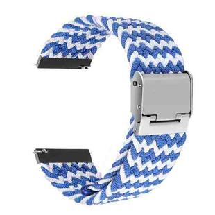 22mm Universal Metal Buckle Nylon Braided Watch Band(W Blue White)