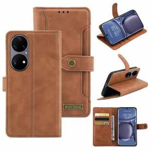 For Huawei P50 Copper Buckle Horizontal Flip Leather Phone Case with Holder & Card Slots & Wallet(Brown)