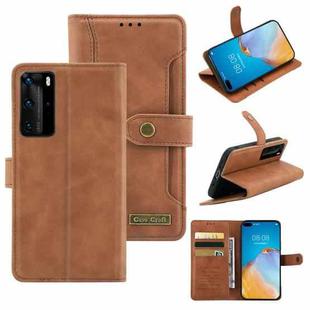 For Huawei P40 Pro Copper Buckle Horizontal Flip Leather Phone Case with Holder & Card Slots & Wallet(Brown)