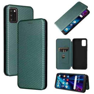For TCL A3X Carbon Fiber Texture Horizontal Flip Leather Phone Case with Card Slot(Green)