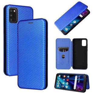 For TCL A3X Carbon Fiber Texture Horizontal Flip Leather Phone Case with Card Slot(Blue)