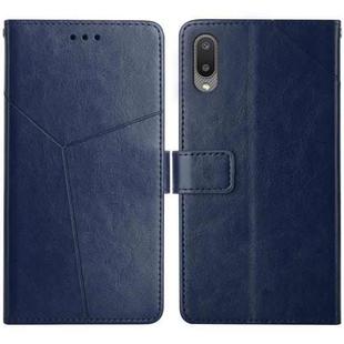 For Samsung Galaxy A02 EU Version Y Stitching Horizontal Flip Leather Case with Holder & Card Slots & Wallet & Photo Frame(Blue)