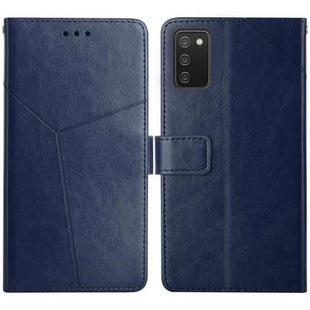For Samsung Galaxy A02s Y Stitching Horizontal Flip Leather Case with Holder & Card Slots & Wallet & Photo Frame(Blue)