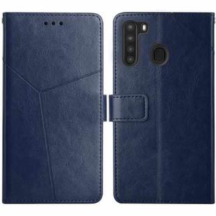 For Samsung Galaxy A21 Y Stitching Horizontal Flip Leather Case with Holder & Card Slots & Wallet & Photo Frame(Blue)