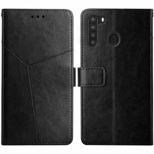 For Samsung Galaxy A21 Y Stitching Horizontal Flip Leather Case with Holder & Card Slots & Wallet & Photo Frame(Black)