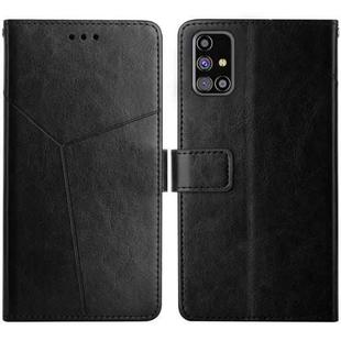 For Samsung Galaxy M31s Y Stitching Horizontal Flip Leather Case with Holder & Card Slots & Wallet & Photo Frame(Black)