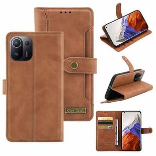 For Xiaomi Mi 11 Pro Copper Buckle Horizontal Flip Leather Phone Case with Holder & Card Slots & Wallet(Brown)