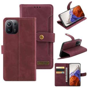 For Xiaomi Mi 11 Pro Copper Buckle Horizontal Flip Leather Phone Case with Holder & Card Slots & Wallet(Maroon)