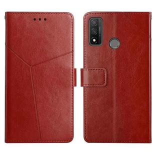 For Huawei P Smart 2020 Y Stitching Horizontal Flip Leather Phone Case with Holder & Card Slots & Wallet & Photo Frame(Brown)