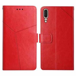 For Huawei P20 Y Stitching Horizontal Flip Leather Phone Case with Holder & Card Slots & Wallet & Photo Frame(Red)