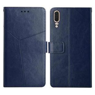 For Huawei P20 Y Stitching Horizontal Flip Leather Phone Case with Holder & Card Slots & Wallet & Photo Frame(Blue)