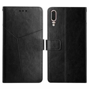 For Huawei P20 Y Stitching Horizontal Flip Leather Phone Case with Holder & Card Slots & Wallet & Photo Frame(Black)