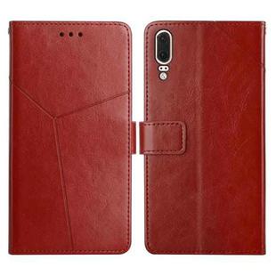 For Huawei P20 Y Stitching Horizontal Flip Leather Phone Case with Holder & Card Slots & Wallet & Photo Frame(Brown)