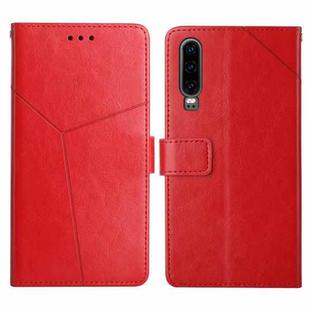 For Huawei P30 Y Stitching Horizontal Flip Leather Phone Case with Holder & Card Slots & Wallet & Photo Frame(Red)