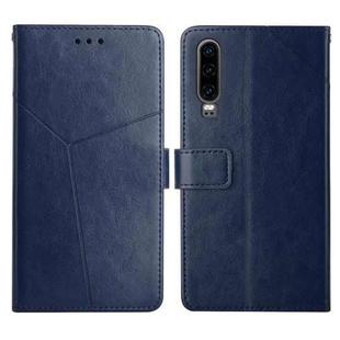 For Huawei P30 Y Stitching Horizontal Flip Leather Phone Case with Holder & Card Slots & Wallet & Photo Frame(Blue)