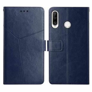 For Huawei P30 Lite Y Stitching Horizontal Flip Leather Phone Case with Holder & Card Slots & Wallet & Photo Frame(Blue)