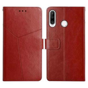 For Huawei P30 Lite Y Stitching Horizontal Flip Leather Phone Case with Holder & Card Slots & Wallet & Photo Frame(Brown)