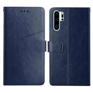 For Huawei P30 Pro Y Stitching Horizontal Flip Leather Phone Case with Holder & Card Slots & Wallet & Photo Frame(Blue)