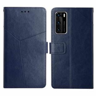 For Huawei P40 Y Stitching Horizontal Flip Leather Phone Case with Holder & Card Slots & Wallet & Photo Frame(Blue)