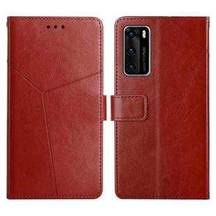 For Huawei P40 Y Stitching Horizontal Flip Leather Phone Case with Holder & Card Slots & Wallet & Photo Frame(Brown)