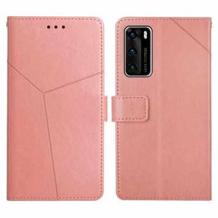 For Huawei P40 Y Stitching Horizontal Flip Leather Phone Case with Holder & Card Slots & Wallet & Photo Frame(Rose Gold)