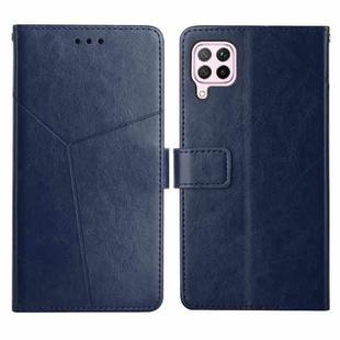 For Huawei P40 Lite Y Stitching Horizontal Flip Leather Phone Case with Holder & Card Slots & Wallet & Photo Frame(Blue)