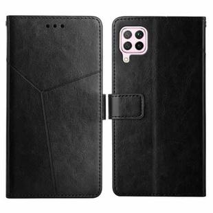 For Huawei P40 Lite Y Stitching Horizontal Flip Leather Phone Case with Holder & Card Slots & Wallet & Photo Frame(Black)