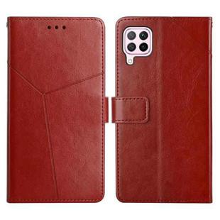 For Huawei P40 Lite Y Stitching Horizontal Flip Leather Phone Case with Holder & Card Slots & Wallet & Photo Frame(Brown)