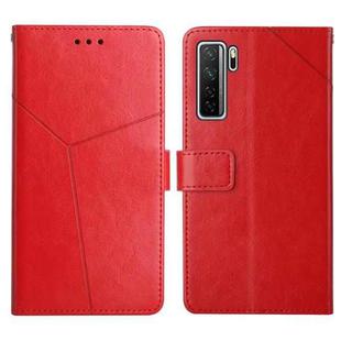 For Huawei P40 Lite 5G Y Stitching Horizontal Flip Leather Phone Case with Holder & Card Slots & Wallet & Photo Frame(Red)