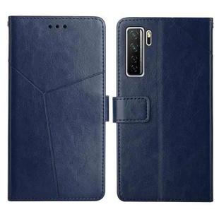 For Huawei P40 Lite 5G Y Stitching Horizontal Flip Leather Phone Case with Holder & Card Slots & Wallet & Photo Frame(Blue)