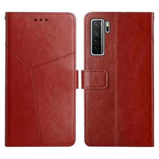 For Huawei P40 Lite 5G Y Stitching Horizontal Flip Leather Phone Case with Holder & Card Slots & Wallet & Photo Frame(Brown)