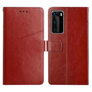 For Huawei P40 Pro Y Stitching Horizontal Flip Leather Phone Case with Holder & Card Slots & Wallet & Photo Frame(Brown)