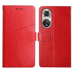 For Huawei P50 Y Stitching Horizontal Flip Leather Phone Case with Holder & Card Slots & Wallet & Photo Frame(Red)