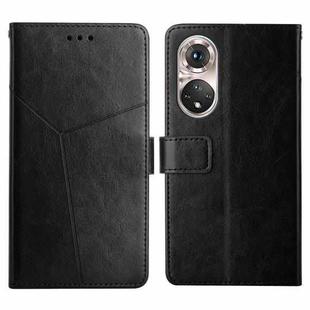 For Huawei P50 Y Stitching Horizontal Flip Leather Phone Case with Holder & Card Slots & Wallet & Photo Frame(Black)