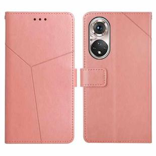 For Huawei P50 Y Stitching Horizontal Flip Leather Phone Case with Holder & Card Slots & Wallet & Photo Frame(Rose Gold)