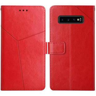 For Samsung Galaxy S10 Y Stitching Horizontal Flip Leather Case with Holder & Card Slots & Wallet & Photo Frame(Red)