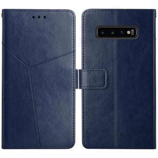 For Samsung Galaxy S10 Y Stitching Horizontal Flip Leather Case with Holder & Card Slots & Wallet & Photo Frame(Blue)